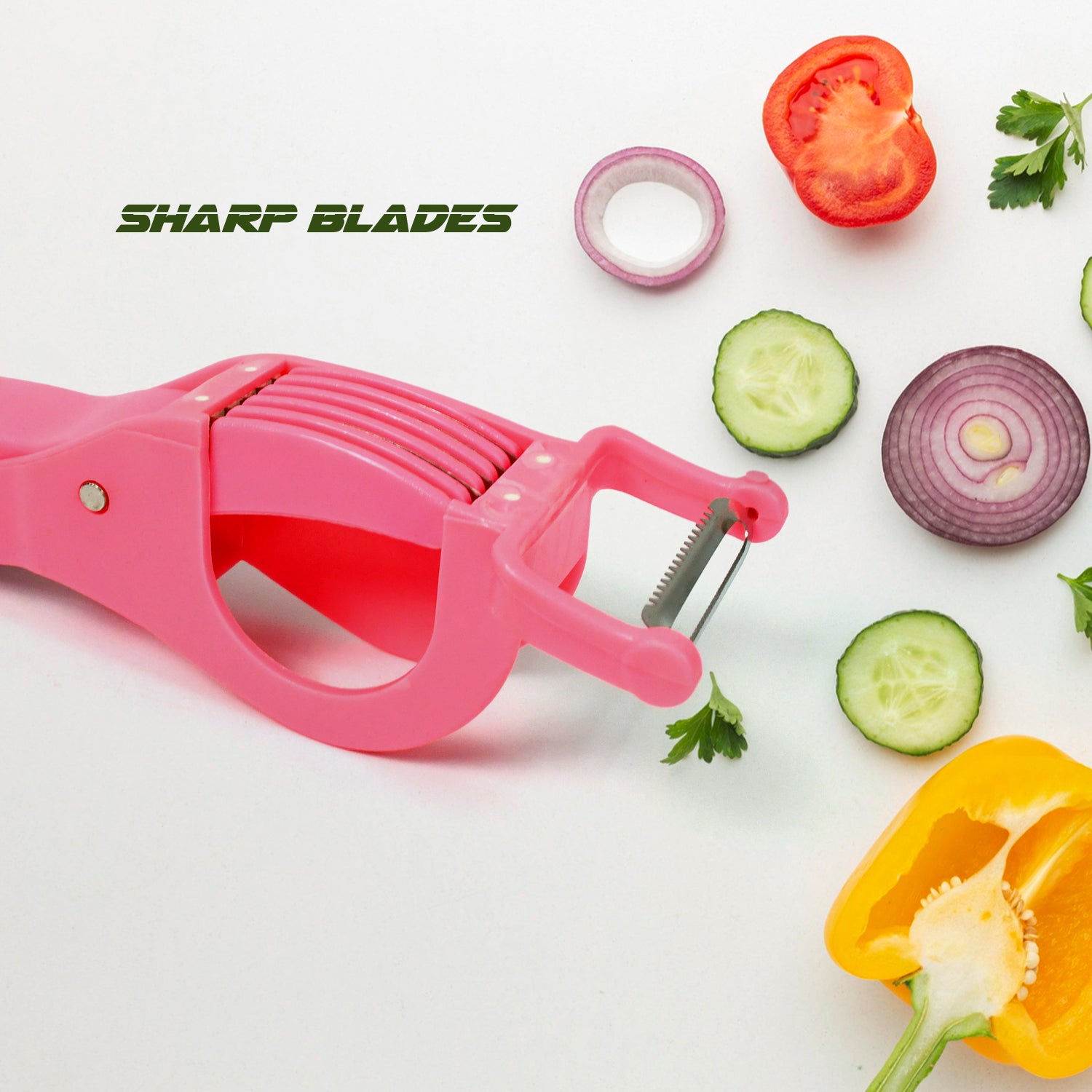 Plastic 2 In 1 Vegetable  Fruit Multi Cutter 5 Blade Vegetable Cutter With Peeler (1 Pc  Multicolor) Plastic 2 In 1 Vegetable  Fruit Multi Cutter 5 Blade Vegetable Cutter With Peeler (1 Pc  Multicolor)
